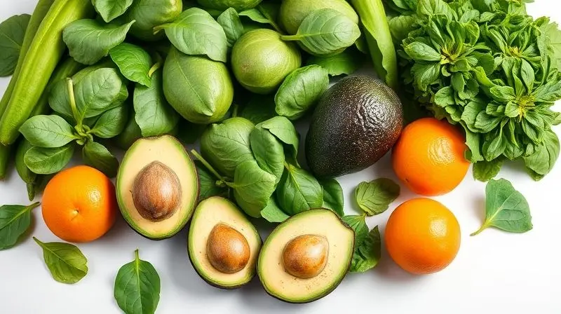 Alimentos ricos em ácido fólico, vitamina B9 essencial para o desenvolvimento fetal na gravidez.