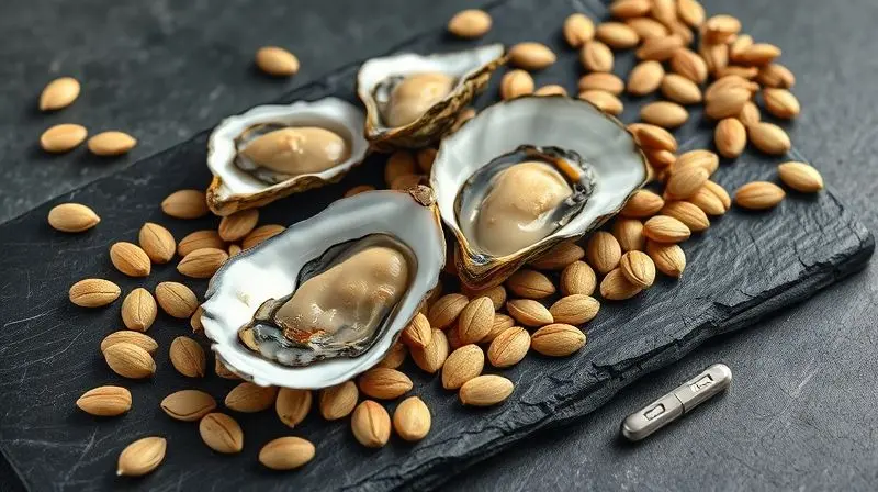 Alimentos ricos em zinco como ostras e sementes para melhorar a qualidade do esperma.