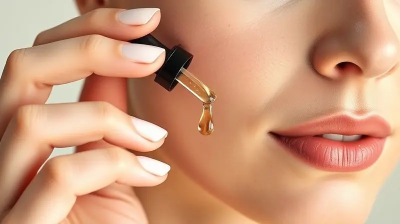 Aplicação de sérum facial de vitamina C na pele limpa, demonstrando textura e absorção rápida.