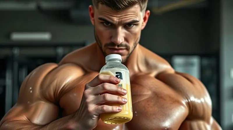 Atleta consumindo shake proteico após treino para otimizar ganho de massa muscular.