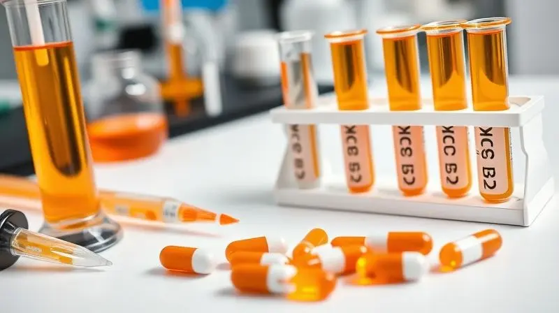 Laboratório avaliando suplementos de vitamina B12 para idosos com precisão científica.