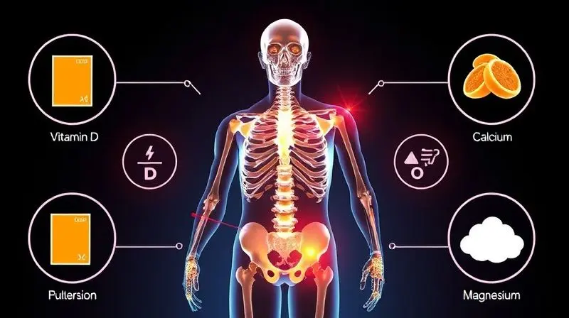 Benefícios da vitamina D com cálcio e magnésio para ossos resistentes.