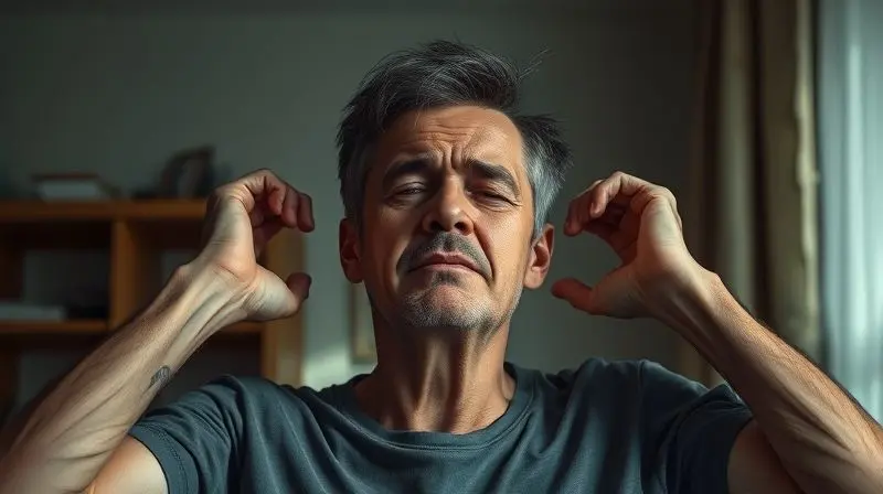 Sintomas de deficiência de vitamina D: fadiga e fraqueza muscular em pessoa realista.