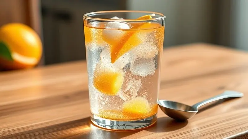 Bebida de vitamina C efervescente pronta para consumo, mostrando preparo correto para melhor absorção.