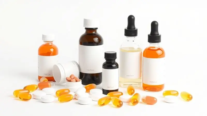 Diferentes apresentações de suplementos de vitamina D3, como cápsulas e gotas.