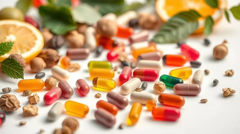 Ingredientes naturais e composição de vitaminas Lavitan em close-up detalhado para saúde.