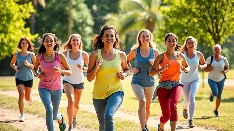 Grupo de pessoas ativas ao ar livre praticando exercícios para ganhar energia e afastar fraqueza.