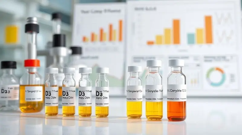 Laboratório testando eficácia científica da vitamina D3 e seus benefícios.
