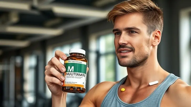 Homem escolhendo vitaminas para energia e imunidade, suplementos adaptados a objetivos pessoais.