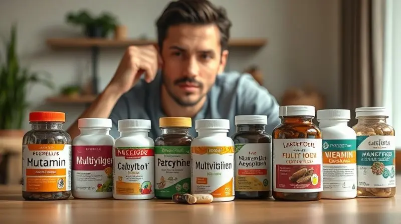 Pessoa analisando opções de multivitamínicos para escolher o ideal conforme necessidades pessoais.
