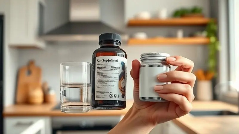 Pessoa selecionando e preparando suplementos imunológicos de forma segura e informada.