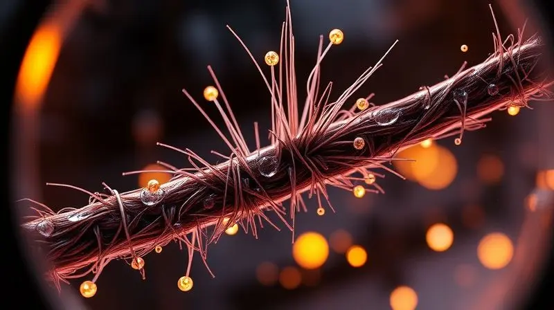 Ilustração conceitual de um fio de cabelo fortalecido, com ícones de minerais (zinco, biotina) brilhando ao redor da raiz.
