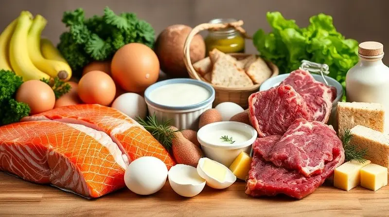 Alimentos naturais ricos em vitamina B12 como salmão, ovos e fígado para prevenir queda de cabelo.