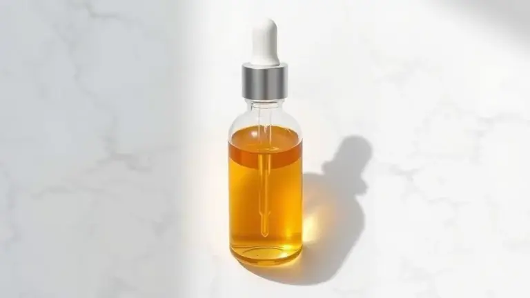 Sérum de vitamina C puro em frasco elegante para cuidados com a pele, imagem profissional e detalhada.