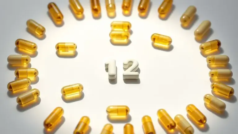 Suplementos de vitamina B12 sem marca para idosos, promovendo saúde do coração e neurológica em fotografia profissional.