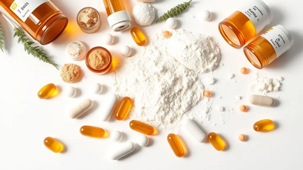 Vitaminas e nutrientes essenciais para rejuvenescer a pele em composição fotorealista profissional.