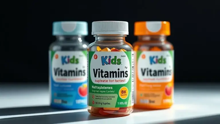 Multivitamínico infantil genérico em embalagem vibrante, suplemento nutricional completo para crianças saudáveis.
