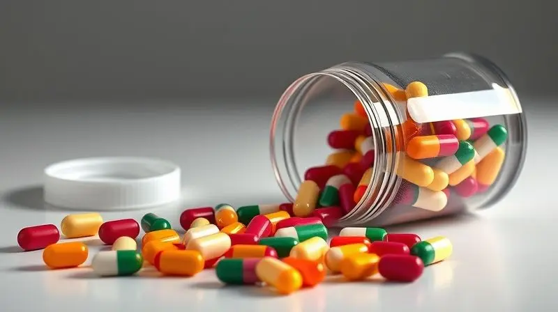 Frasco de multivitamínico para mulheres com cápsulas coloridas, ideal para nutrição completa.