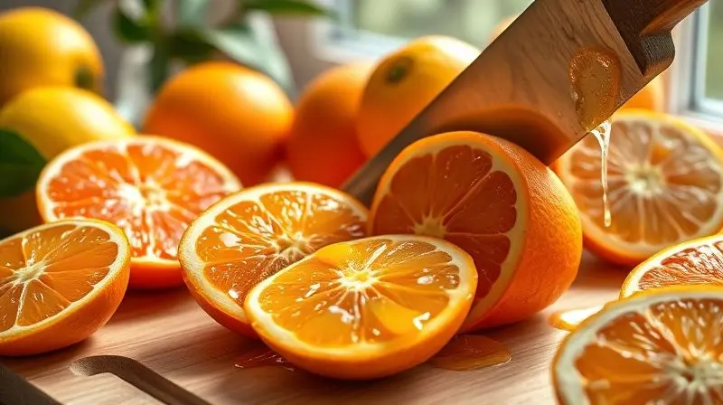 Laranjas frescas cortadas revelando vitamina C natural em frutas cítricas.