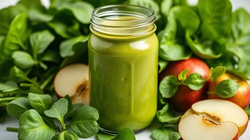 Suco verde proteico rico em nutrientes para auxiliar no ganho de massa muscular.