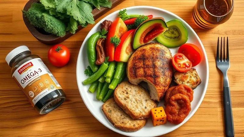 Refeição low carb com suplementos para diabetes, integrando dieta e nutrição para melhor controle glicêmico.