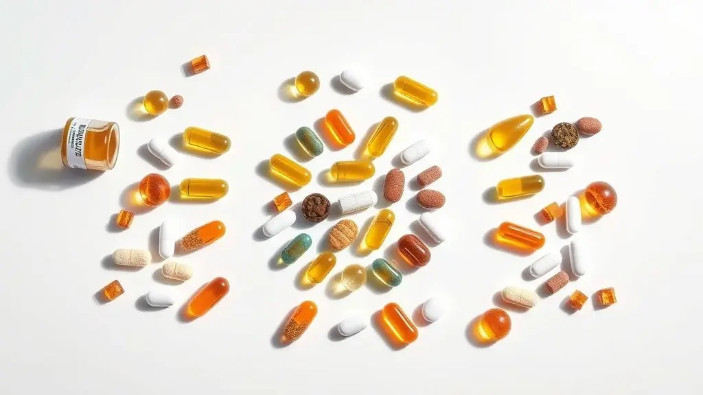Arranjo simétrico de cápsulas de suplementos para aprimorar memória e concentração.