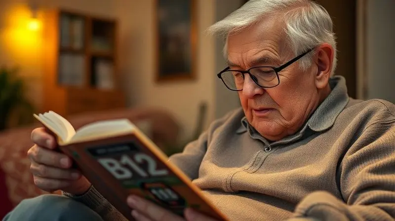 Idoso preservando saúde cerebral com suplementos de vitamina B12 em atividade mental.
